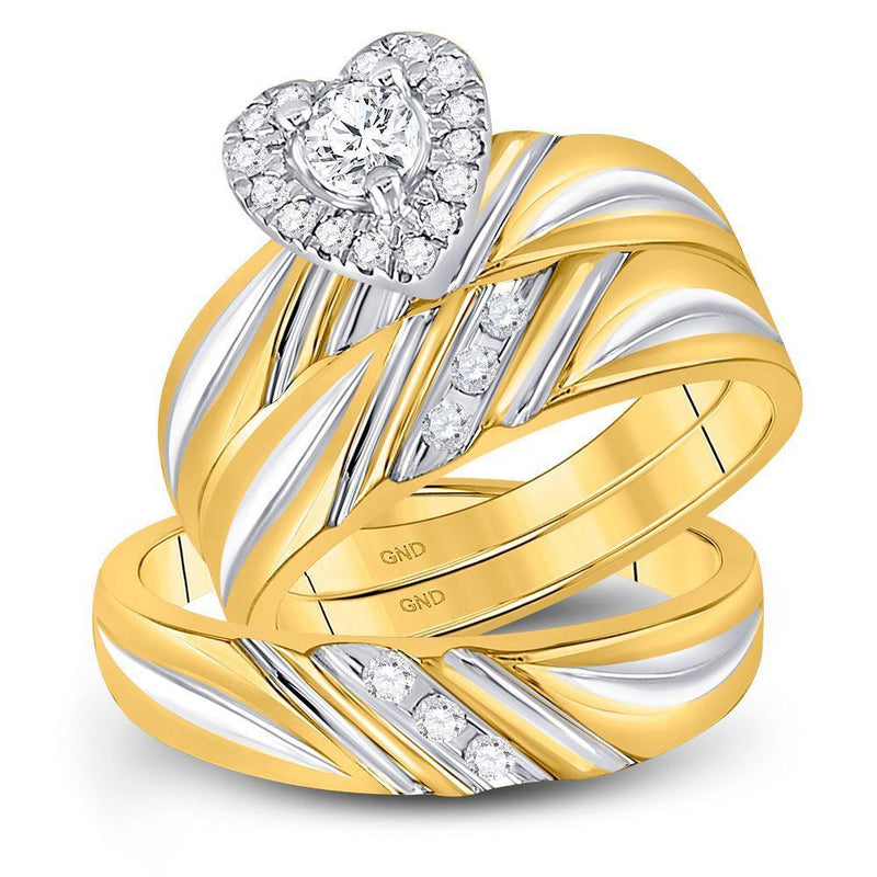 10kt Yellow Gold His & Hers Diamond Heart Matching Bridal Wedding Ring Band Set 3/8 Cttw-Gold & Diamond Wedding Jewelry-JadeMoghul Inc.