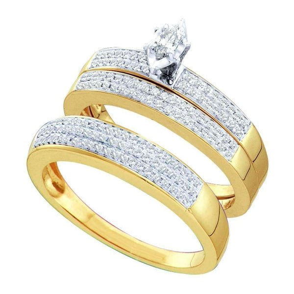 10kt Yellow Gold His & Hers Marquise Diamond Solitaire Matching Bridal Wedding Ring Band Set 1/2 Cttw - FREE Shipping (US/CAN)-Gold & Diamond Trio Sets-5-JadeMoghul Inc.