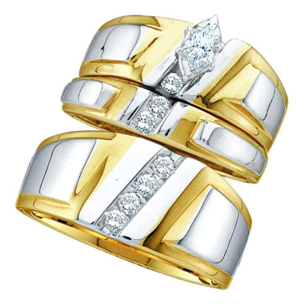 10kt Yellow Gold His & Hers Marquise Diamond Solitaire Matching Bridal Wedding Ring Band Set 1/4 Cttw - FREE Shipping (US/CAN)-Gold & Diamond Trio Sets-5-JadeMoghul Inc.
