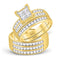 10kt Yellow Gold His & Hers Princess Diamond Cluster Matching Bridal Wedding Ring Band Set 1-5/8 Cttw-Gold & Diamond Wedding Jewelry-JadeMoghul Inc.