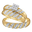 10kt Yellow Gold His & Hers Round Diamond Cluster Matching Bridal Wedding Ring Band Set 1/10 Cttw - FREE Shipping (US/CAN)-Gold & Diamond Trio Sets-5-JadeMoghul Inc.