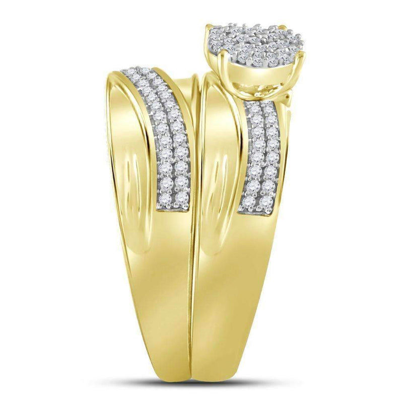 10kt Yellow Gold His & Hers Round Diamond Cluster Matching Bridal Wedding Ring Band Set 1/2 Cttw - FREE Shipping (US/CAN)-Gold & Diamond Trio Sets-5-JadeMoghul Inc.