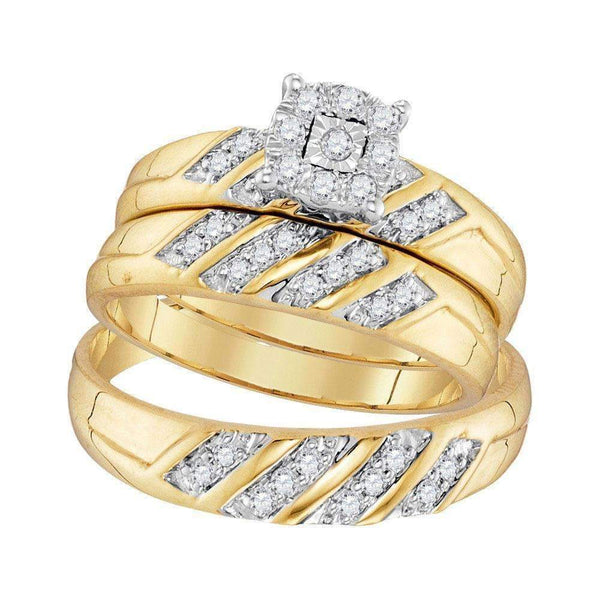 10kt Yellow Gold His & Hers Round Diamond Cluster Matching Bridal Wedding Ring Band Set 1/3 Cttw - FREE Shipping (US/CAN)-Gold & Diamond Trio Sets-5-JadeMoghul Inc.