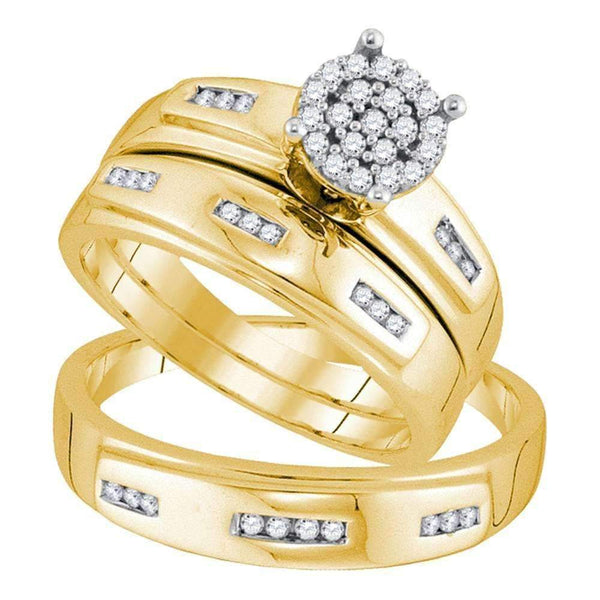10kt Yellow Gold His & Hers Round Diamond Cluster Matching Bridal Wedding Ring Band Set 1/3 Cttw - FREE Shipping (US/CAN)-Gold & Diamond Trio Sets-8.5-JadeMoghul Inc.