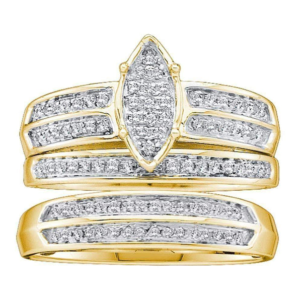 10kt Yellow Gold His & Hers Round Diamond Cluster Matching Bridal Wedding Ring Band Set 1/4 Cttw - FREE Shipping (US/CAN)-Gold & Diamond Trio Sets-6.5-JadeMoghul Inc.
