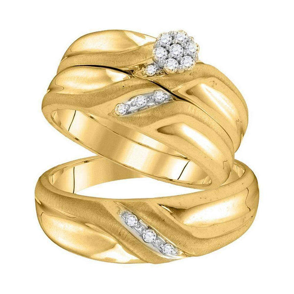 10kt Yellow Gold His & Hers Round Diamond Cluster Matching Bridal Wedding Ring Band Set 1/5 Cttw - FREE Shipping (US/CAN)-Gold & Diamond Trio Sets-8.5-JadeMoghul Inc.