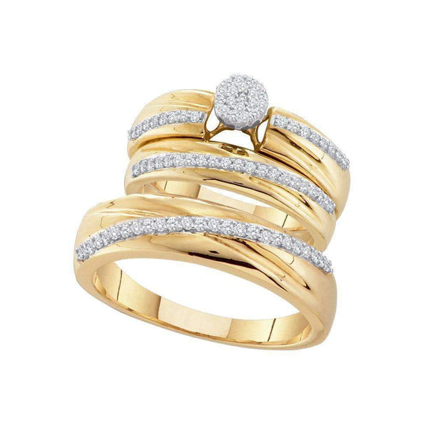 10kt Yellow Gold His & Hers Round Diamond Cluster Matching Bridal Wedding Ring Band Set 3/8 Cttw - FREE Shipping (US/CAN)-Gold & Diamond Trio Sets-5-JadeMoghul Inc.
