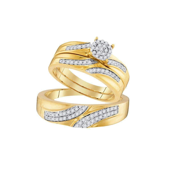 10kt Yellow Gold His & Hers Round Diamond Cluster Matching Bridal Wedding Ring Band Set 3/8 Cttw - FREE Shipping (US/CAN)-Gold & Diamond Trio Sets-6-JadeMoghul Inc.