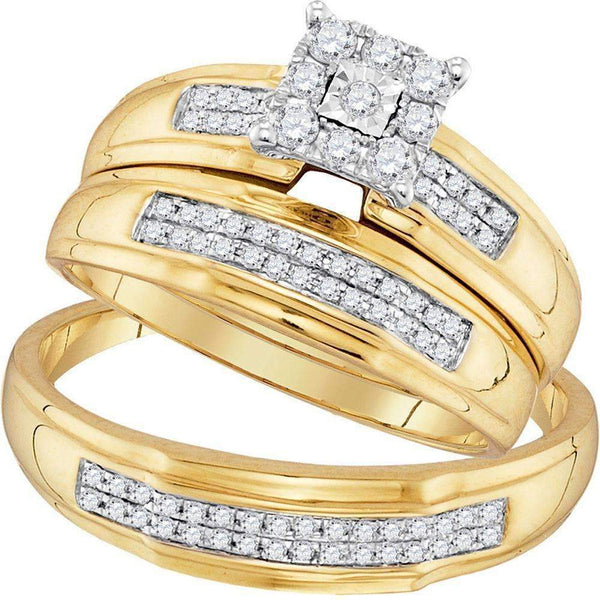 10kt Yellow Gold His & Hers Round Diamond Matching Bridal Wedding Ring Band Set 3/8 Cttw - FREE Shipping (US/CAN)-Gold & Diamond Trio Sets-5-JadeMoghul Inc.