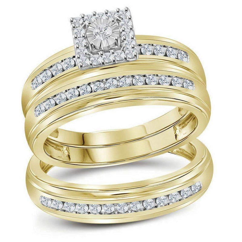 10kt Yellow Gold His & Hers Round Diamond Solitaire Matching Bridal Wedding Ring Band Set 1/2 Cttw - FREE Shipping (US/CAN)-Gold & Diamond Trio Sets-5-JadeMoghul Inc.