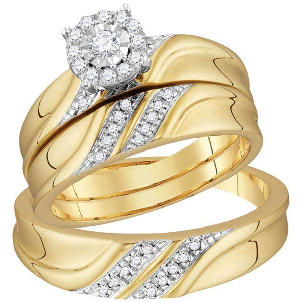 10kt Yellow Gold His & Hers Round Diamond Solitaire Matching Bridal Wedding Ring Band Set 1/3 Cttw - FREE Shipping (US/CAN)-Gold & Diamond Trio Sets-5-JadeMoghul Inc.