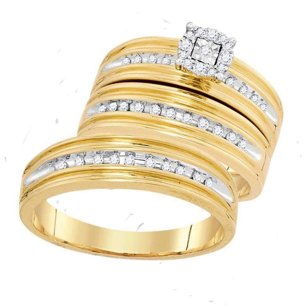 10kt Yellow Gold His & Hers Round Diamond Solitaire Matching Bridal Wedding Ring Band Set 1/3 Cttw - FREE Shipping (US/CAN)-Gold & Diamond Trio Sets-5-JadeMoghul Inc.