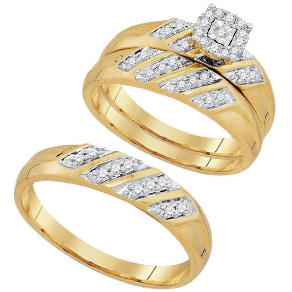 10kt Yellow Gold His & Hers Round Diamond Solitaire Matching Bridal Wedding Ring Band Set 1/4 Cttw - FREE Shipping (US/CAN)-Gold & Diamond Trio Sets-5-JadeMoghul Inc.