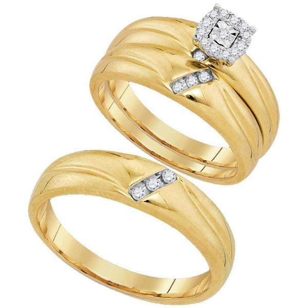 10kt Yellow Gold His & Hers Round Diamond Solitaire Matching Bridal Wedding Ring Band Set 1/5 Cttw - FREE Shipping (US/CAN)-Gold & Diamond Trio Sets-5-JadeMoghul Inc.