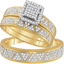 10kt Yellow Gold His & Hers Round Diamond Square Cluster Matching Bridal Wedding Ring Band Set 1/2 Cttw - FREE Shipping (US/CAN)-Wedding Jewelry-5-JadeMoghul Inc.