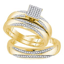 10kt Yellow Gold His & Hers Round Diamond Square Cluster Matching Bridal Wedding Ring Band Set 1/4 Cttw - FREE Shipping (US/CAN)-Wedding Jewelry-5.5-JadeMoghul Inc.