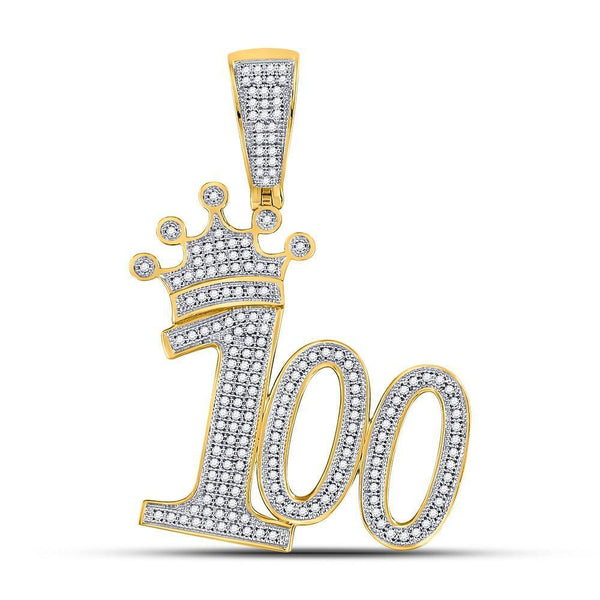 10kt Yellow Gold Mens Diamond 100 Hundred Crown Charm Pendant 1/2 Cttw-Gold & Diamond Men Charms & Pendants-JadeMoghul Inc.