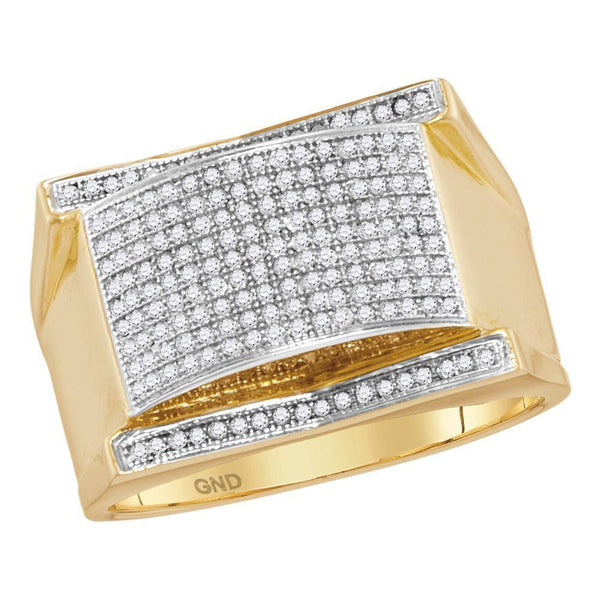 10kt Yellow Gold Mens Diamond Arched Rectangle Cluster Ring 1/2 Cttw-Gold & Diamond Men Rings-JadeMoghul Inc.