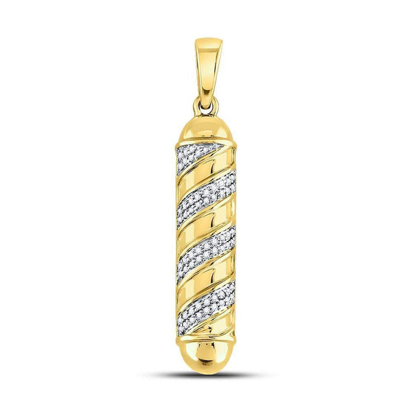 10kt Yellow Gold Mens Diamond Barber Pole Striped Charm Pendant 1/6 Cttw-Gold & Diamond Men Charms & Pendants-JadeMoghul Inc.