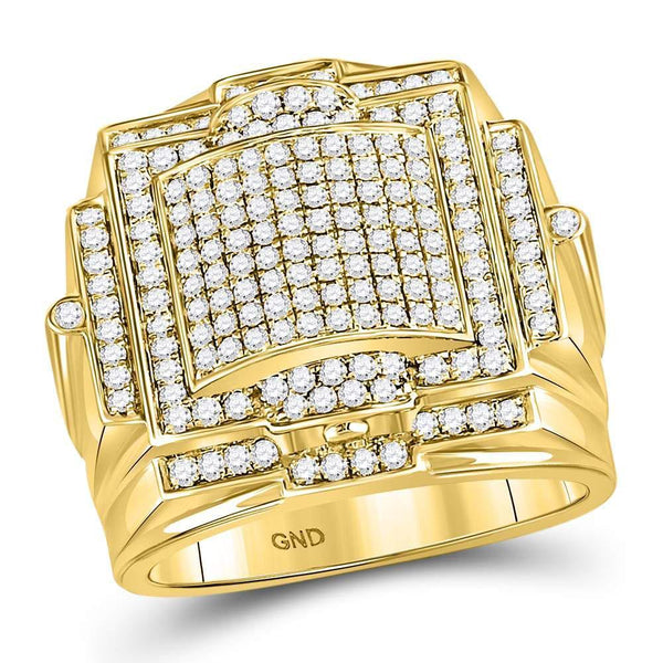 10kt Yellow Gold Mens Diamond Big Look Cluster Ring 1-1/2 Cttw-Gold & Diamond Men Rings-JadeMoghul Inc.