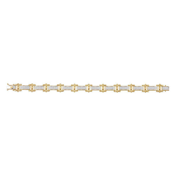 10kt Yellow Gold Mens Diamond Big Look Pave-set Fashion Bracelet 1-3/8 Cttw-Gold & Diamond Bracelets-JadeMoghul Inc.