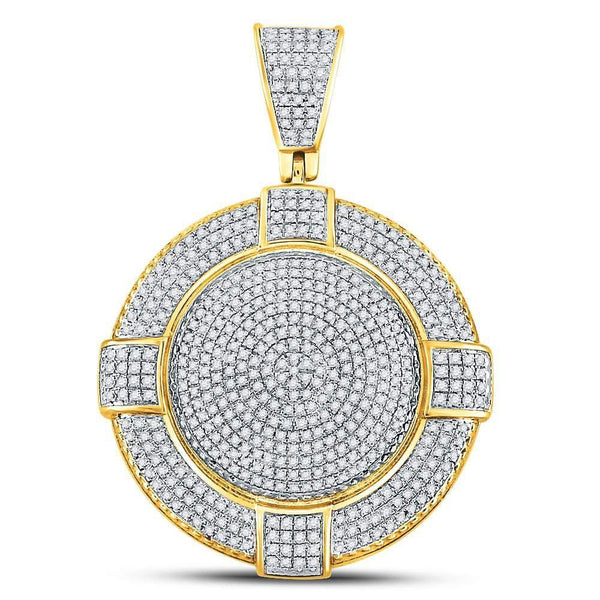 10kt Yellow Gold Mens Diamond Circle Frame Medallion Charm Pendant 7/8 Cttw-Gold & Diamond Men Charms & Pendants-JadeMoghul Inc.