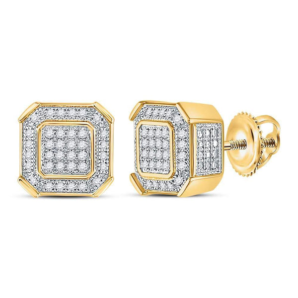 10kt Yellow Gold Mens Diamond Cluster Stud Earrings 1/5 Cttw-Gold & Diamond Men Earrings-JadeMoghul Inc.