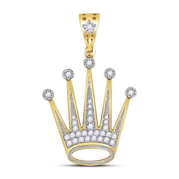10kt Yellow Gold Mens Diamond Crown King Charm Pendant 1/2 Cttw-Gold & Diamond Men Charms & Pendants-JadeMoghul Inc.