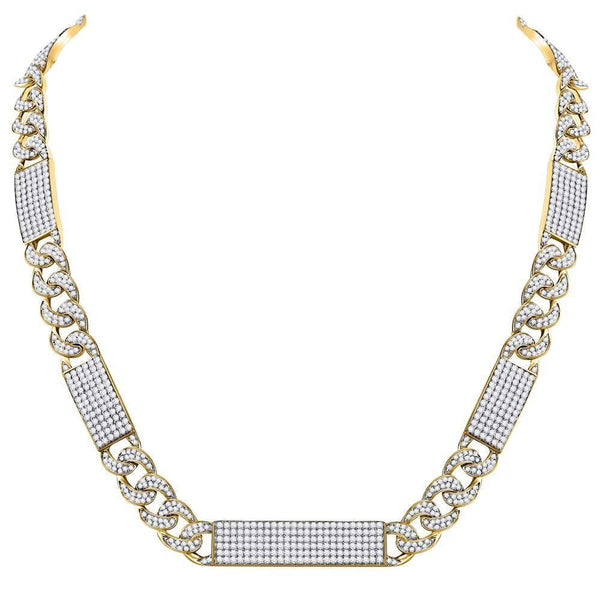 10kt Yellow Gold Mens Diamond Cuban Link Rectangle Ice Necklace 24-1/2 Cttw-Gold & Diamond Pendants & Necklaces-JadeMoghul Inc.
