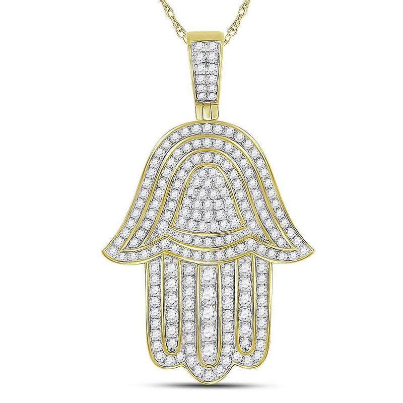 10kt Yellow Gold Mens Diamond Hamsa Hand Charm Pendant 1-3/4 Cttw-Gold & Diamond Men Charms & Pendants-JadeMoghul Inc.