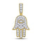 10kt Yellow Gold Mens Diamond Hamsa Hand of Fathima Charm Pendant 1/4 Cttw-Gold & Diamond Men Charms & Pendants-JadeMoghul Inc.