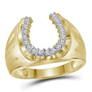 10kt Yellow Gold Mens Diamond Horseshoe Ring 1/4 Cttw-Gold & Diamond Men Rings-JadeMoghul Inc.