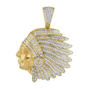 10kt Yellow Gold Mens Diamond Indian Chief Charm Pendant 1 & 1-6 Cttw-Gold & Diamond Men Charms & Pendants-JadeMoghul Inc.