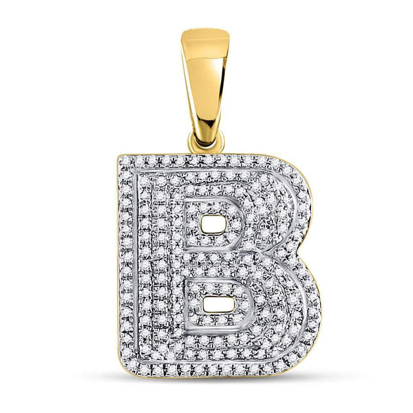 10kt Yellow Gold Mens Diamond Letter B Bubble Initial Charm Pendant 1/2 Cttw-Gold & Diamond Men Charms & Pendants-JadeMoghul Inc.