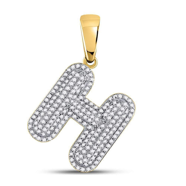10kt Yellow Gold Mens Diamond Letter H Bubble Initial Charm Pendant 5/8 Cttw-Gold & Diamond Men Charms & Pendants-JadeMoghul Inc.