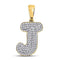10kt Yellow Gold Mens Diamond Letter J Bubble Initial Charm Pendant 1.00 Cttw-Gold & Diamond Men Charms & Pendants-JadeMoghul Inc.