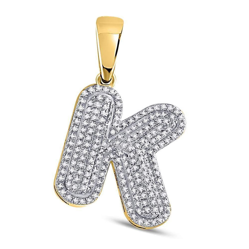 10kt Yellow Gold Mens Diamond Letter K Bubble Initial Charm Pendant 5/8 Cttw-Gold & Diamond Men Charms & Pendants-JadeMoghul Inc.