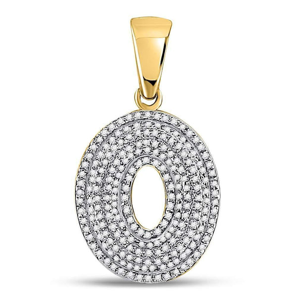 10kt Yellow Gold Mens Diamond Letter O Bubble Initial Charm Pendant 5/8 Cttw-Gold & Diamond Men Charms & Pendants-JadeMoghul Inc.