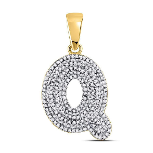 10kt Yellow Gold Mens Diamond Letter Q Bubble Initial Charm Pendant 3/4 Cttw-Gold & Diamond Men Charms & Pendants-JadeMoghul Inc.
