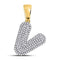 10kt Yellow Gold Mens Diamond Letter V Bubble Initial Charm Pendant 3/8 Cttw-Gold & Diamond Men Charms & Pendants-JadeMoghul Inc.