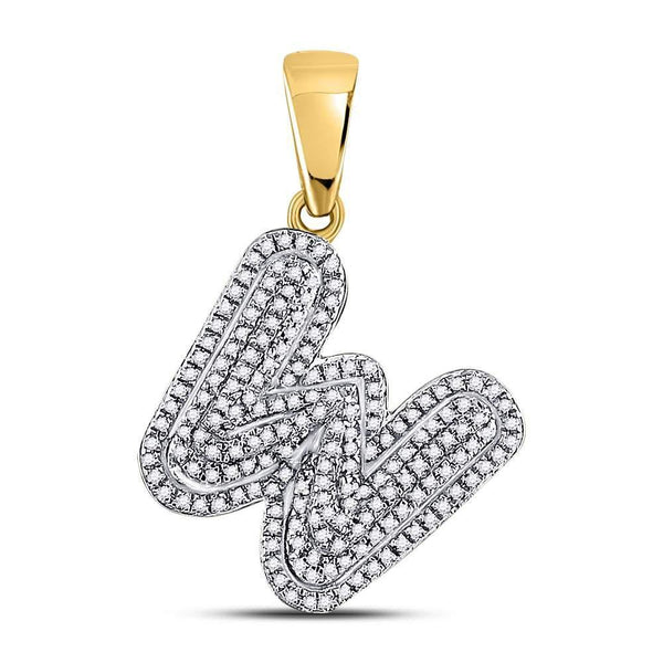 10kt Yellow Gold Mens Diamond Letter W Bubble Initial Charm Pendant 1/2 Cttw-Gold & Diamond Men Charms & Pendants-JadeMoghul Inc.