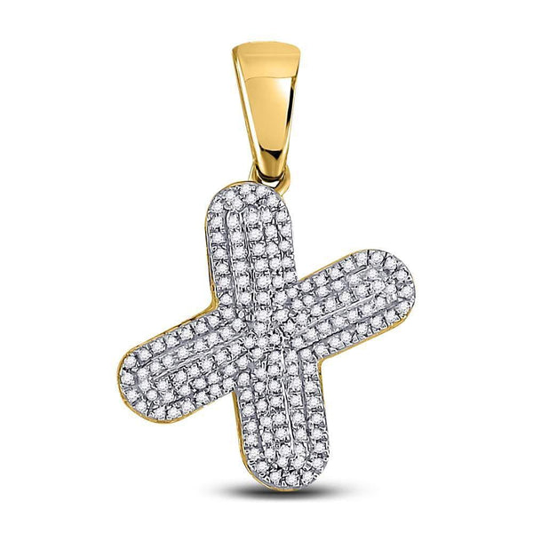 10kt Yellow Gold Mens Diamond Letter X Bubble Charm Pendant 1/2 Cttw-Gold & Diamond Men Charms & Pendants-JadeMoghul Inc.