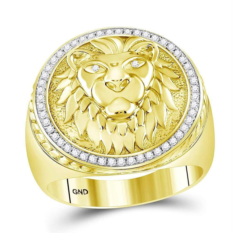 10kt Yellow Gold Men's Diamond Lion Head Mane Ring-Gold & Diamond General-8.5-JadeMoghul Inc.