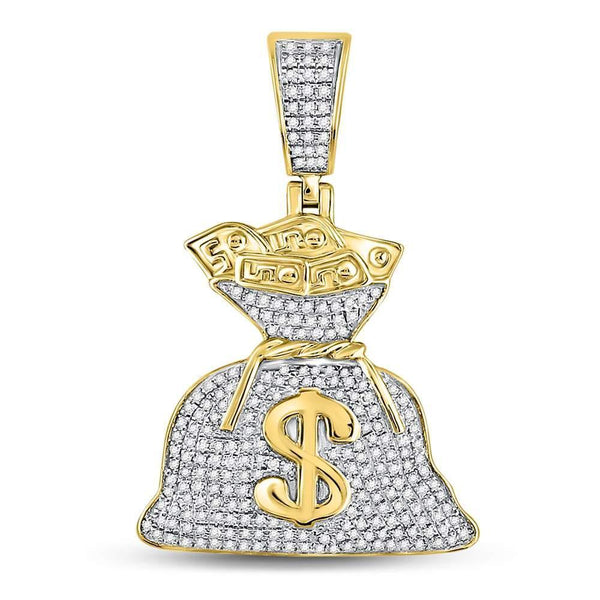 10kt Yellow Gold Mens Diamond Money Bag Dollar Charm Pendant 1/2 Cttw-Gold & Diamond Men Charms & Pendants-JadeMoghul Inc.