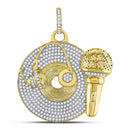 10kt Yellow Gold Men's Diamond Recording Artist Mic Record Charm Pendant-Gold & Diamond Men Charms & Pendants-JadeMoghul Inc.