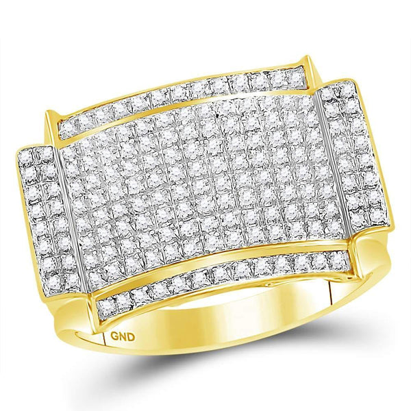 10kt Yellow Gold Mens Diamond Rectangle Cluster Ring 1/2 Cttw-Gold & Diamond Men Rings-JadeMoghul Inc.