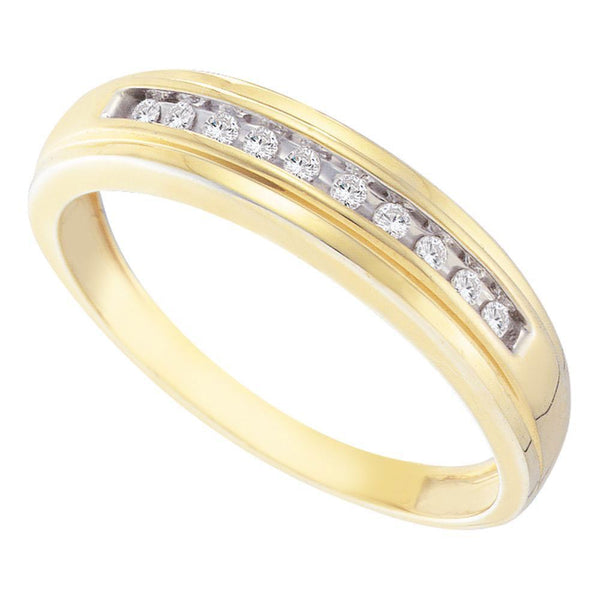 10kt Yellow Gold Mens Diamond Single Row Channel-set Wedding Band Ring 1/8 Cttw-Gold & Diamond Men Rings-JadeMoghul Inc.
