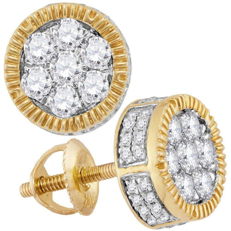 10kt Yellow Gold Men's Men's Unisex Round Diamond Cluster Milgrain Earrings 7-8 Cttw - FREE Shipping (US/CAN)-Men's Earrings-JadeMoghul Inc.