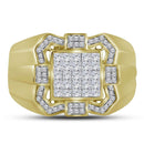 10kt Yellow Gold Mens Princess Diamond Octagon Frame Cluster Ring 7/8 Cttw - FREE Shipping (US/CAN)-Gold & Diamond Rings-8-JadeMoghul Inc.
