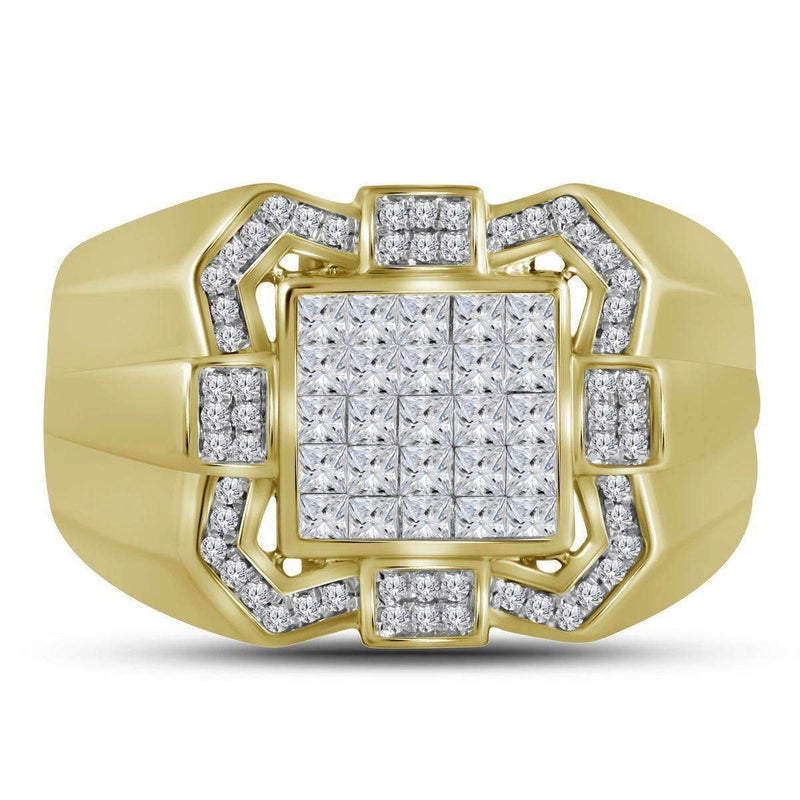 10kt Yellow Gold Mens Princess Diamond Octagon Frame Cluster Ring 7/8 Cttw - FREE Shipping (US/CAN)-Gold & Diamond Rings-8-JadeMoghul Inc.